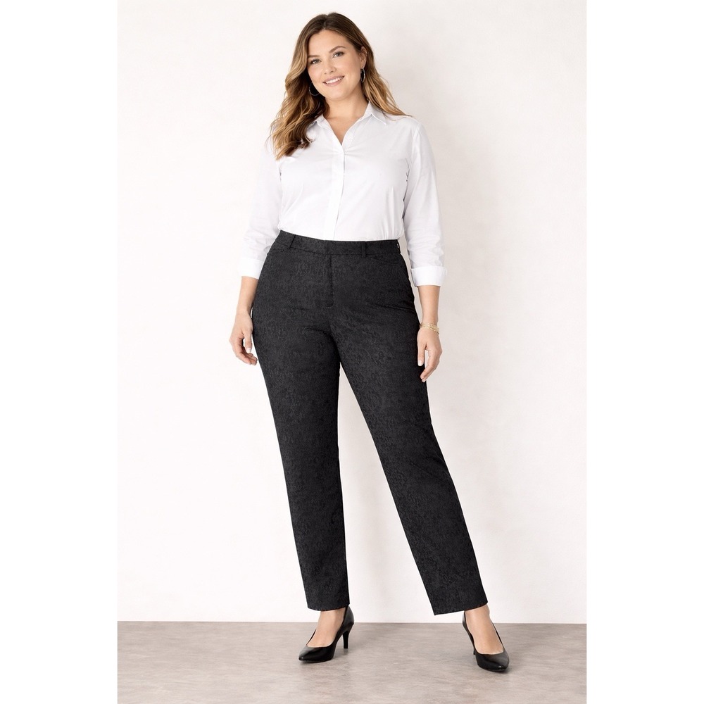 Coldwater Creek Womens 16 Black Floral Jacquard Career Dress Pants Office‎ Work